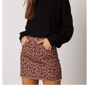 Leopard print denim skirt